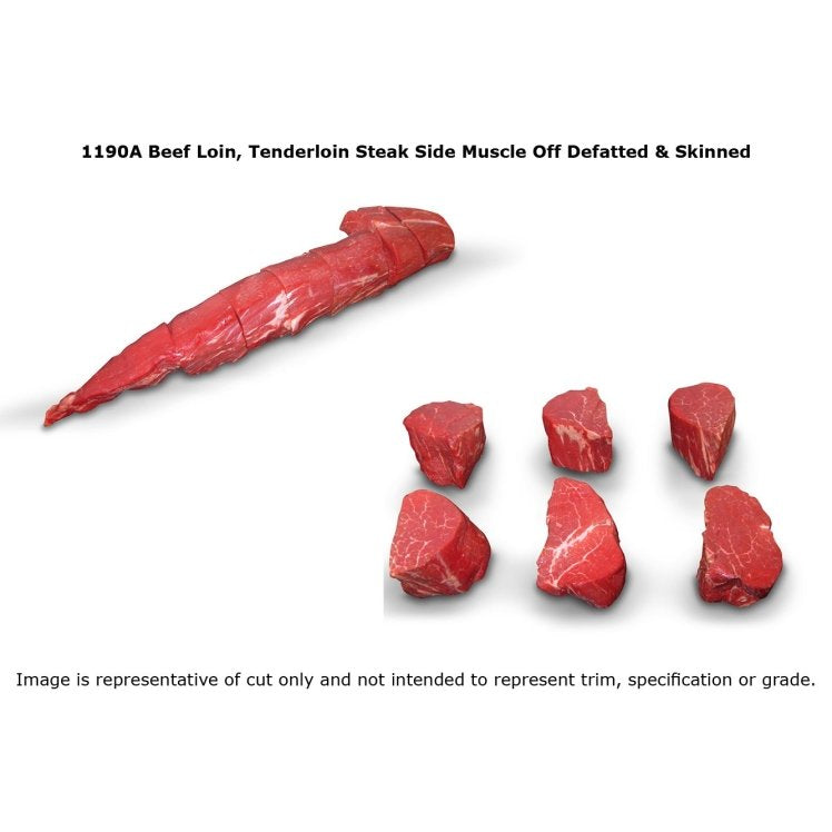 BEEF, STEAK TENDERLOIN END-TO-END SELECT 1190A SIDE-MUSCLE-OFF SKINNED BONE (32/5 OZA)  10LB