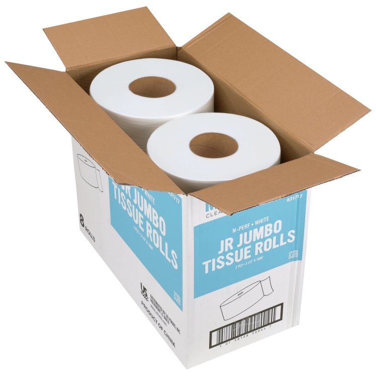 TISSUE, TOILET JUMBO ROLL 3.5"X1000' N-PERF 2 PLY WHITE JUNIOR/ 14LB/ 18 RL/CS