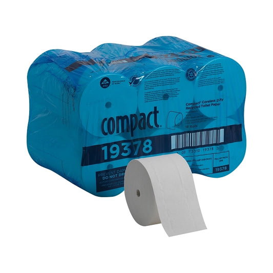 TISSUE, TOILET CORELESS 4.5"X500' 1500 SHEET 2 PLY WHITE/ 19LB /18 RL CS