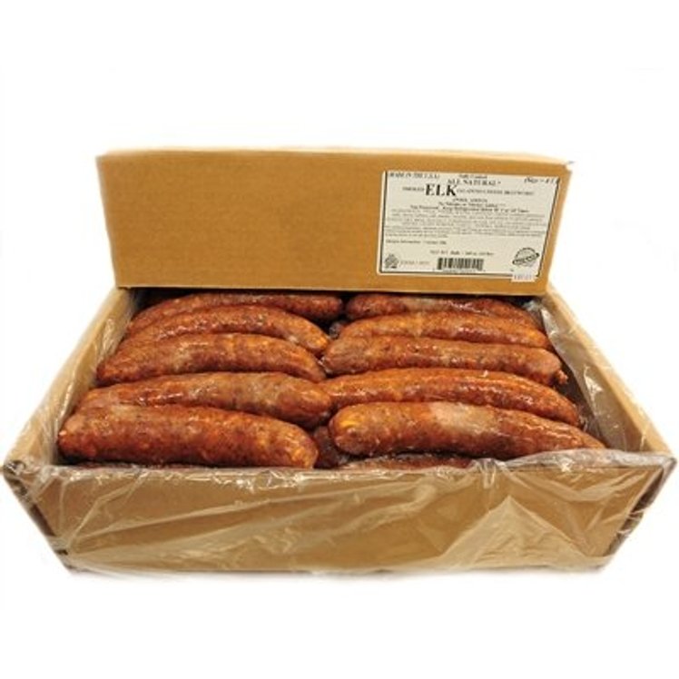 BRATWURST, LINK ELK PORK JALAPENO CHEDDAR 4 OZ NATURAL CASING SMOKED COOKED (10LB)CASE.    SMOKED COOKED