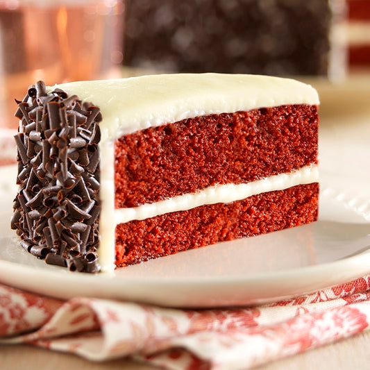 CAKE, LAYER 2 RED VELVET ICED / 14 SLICED TRAY FROZEN (10 LB)